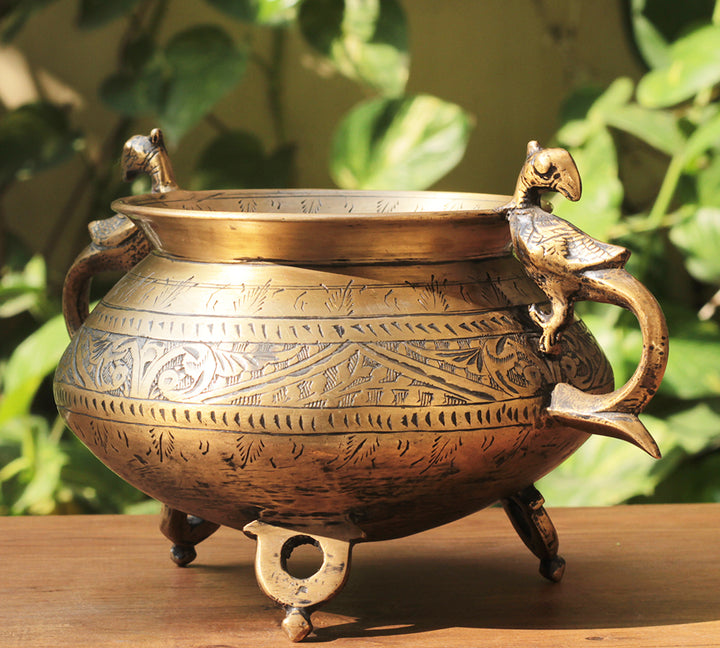 Brass Vintage Carved Planter