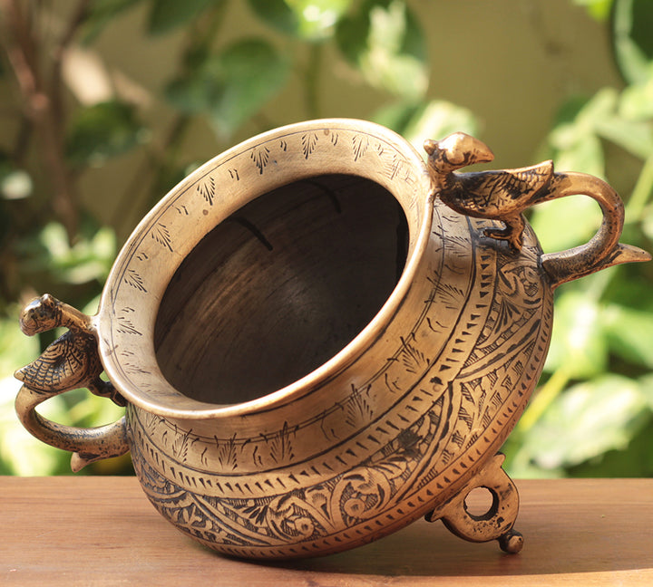 Brass Vintage Carved Planter