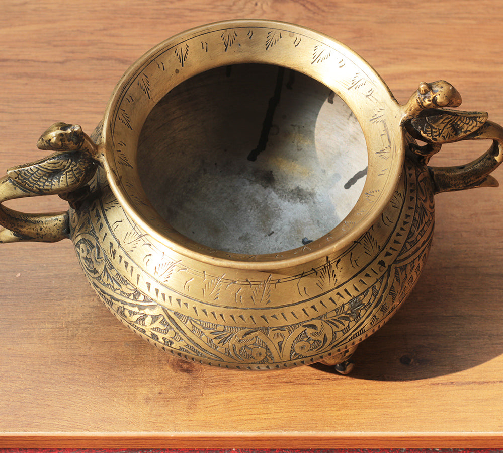 Brass Vintage Carved Planter