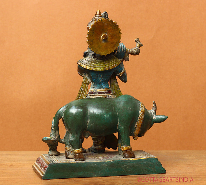 Brass Cow n Krishna Painting 8"