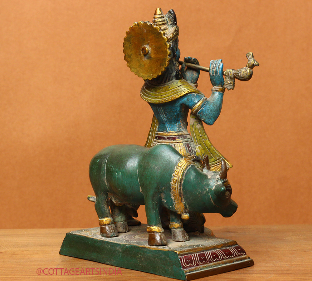 Brass Cow n Krishna Painting 8"