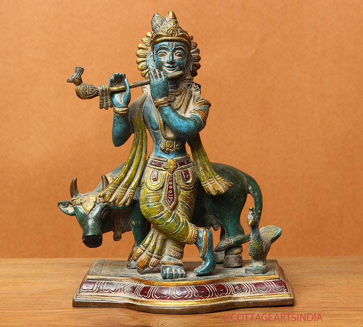 Brass Cow n Krishna Painting 8"