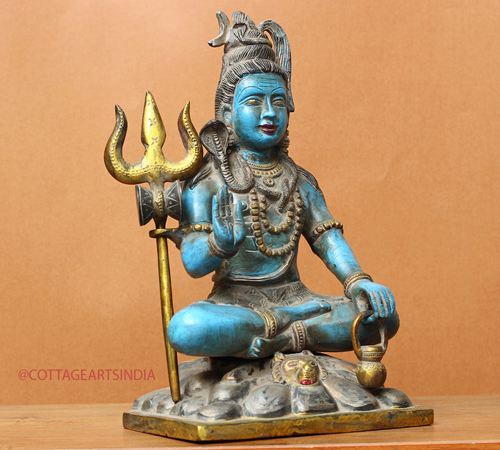 Brass Shiva Sitting Painted 11"