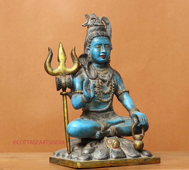 Brass Shiva Sitting Painted 11"