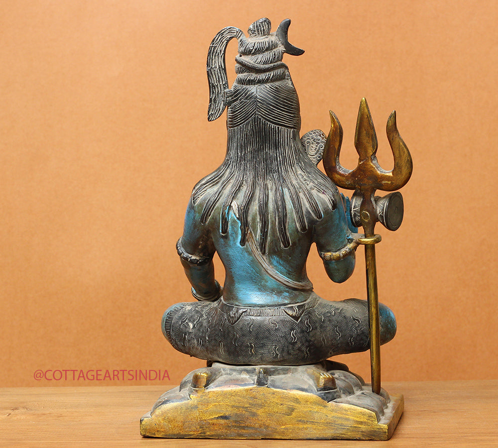 Brass Shiva Sitting Painted 11"