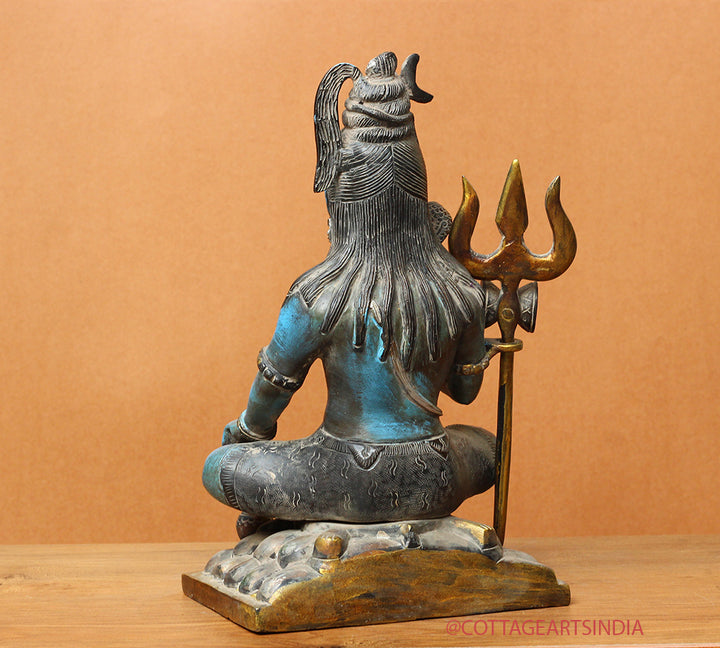 Brass Shiva Sitting Painted 11"