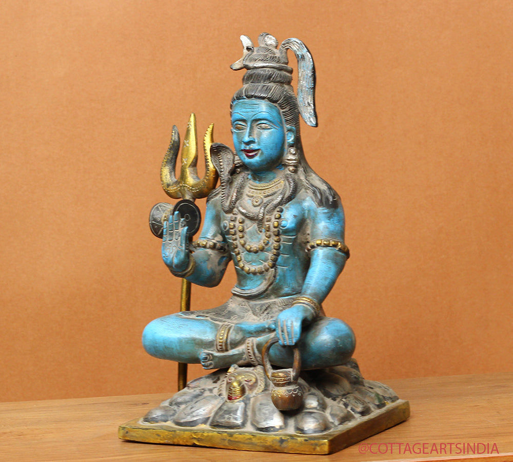 Brass Shiva Sitting Painted 11"