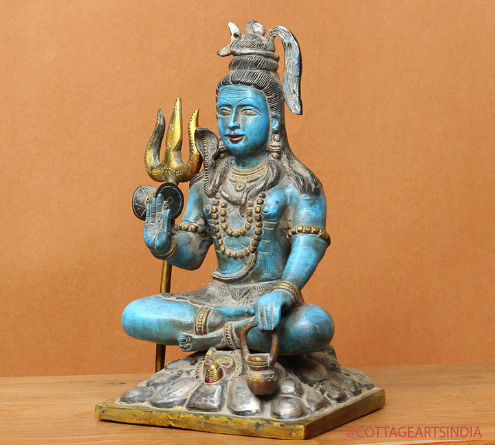 Brass Shiva Sitting Painted 11"