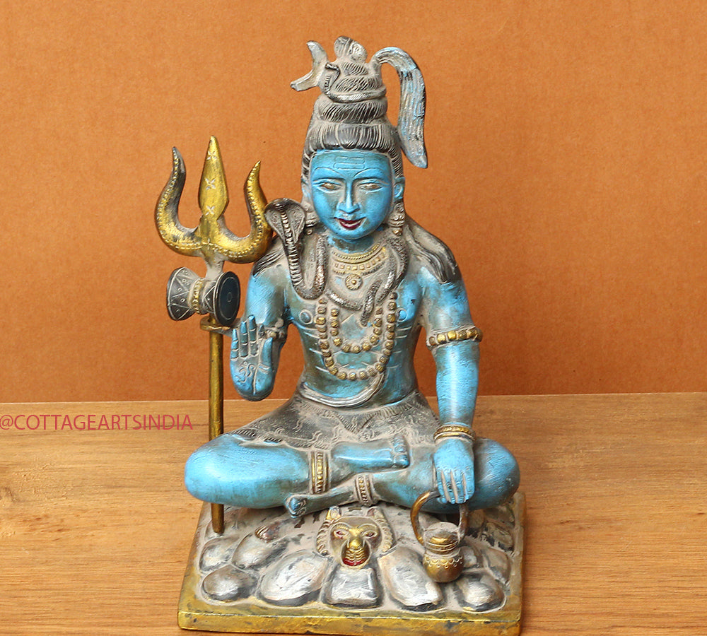 Brass Shiva Sitting Painted 11"