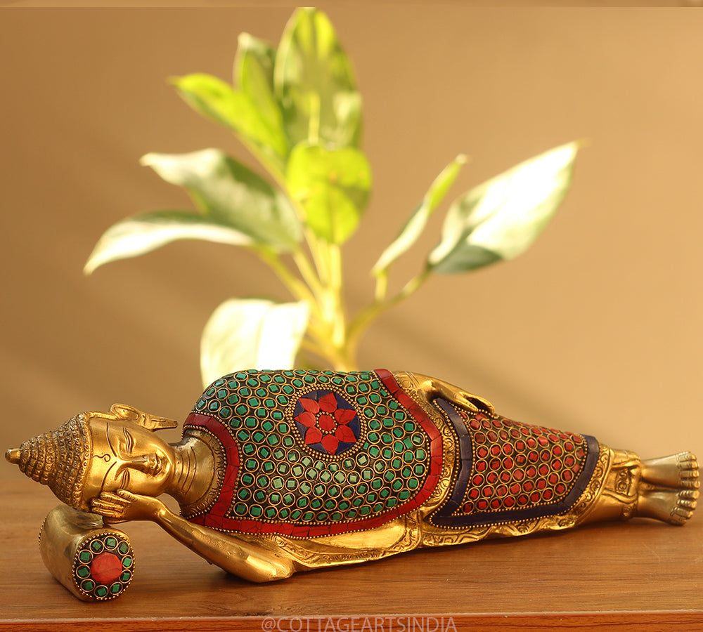 Brass Stone Work Sleeping Buddha