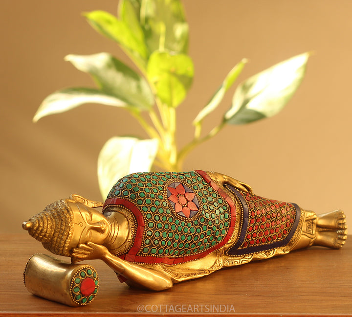 Brass Stone Work Sleeping Buddha