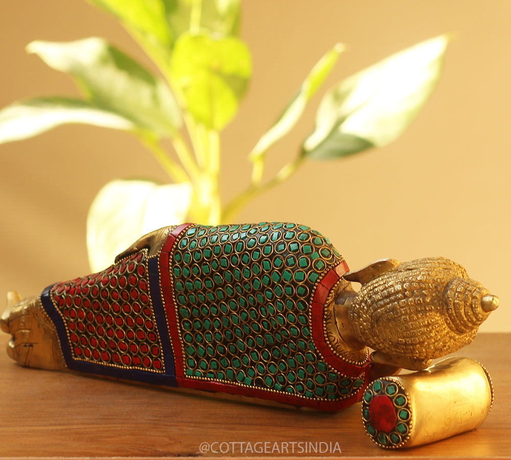 Brass Stone Work Sleeping Buddha