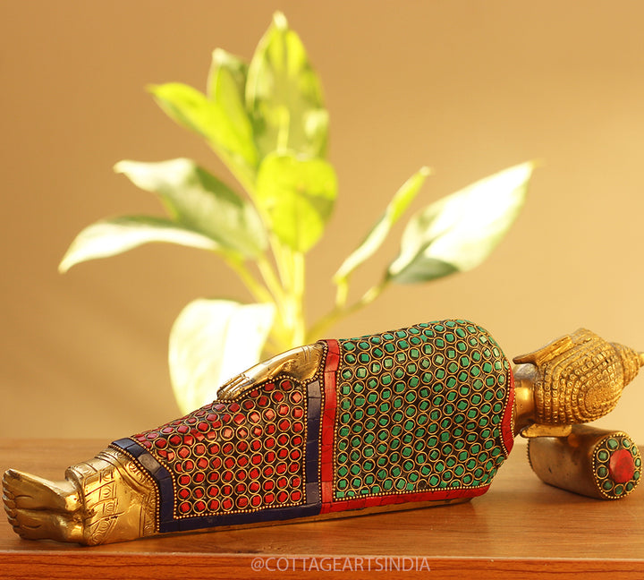 Brass Stone Work Sleeping Buddha