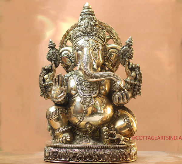 21 Inches Dancing Lord Natraj Idol - Brass Stonework Statue - Decorative  Figurine