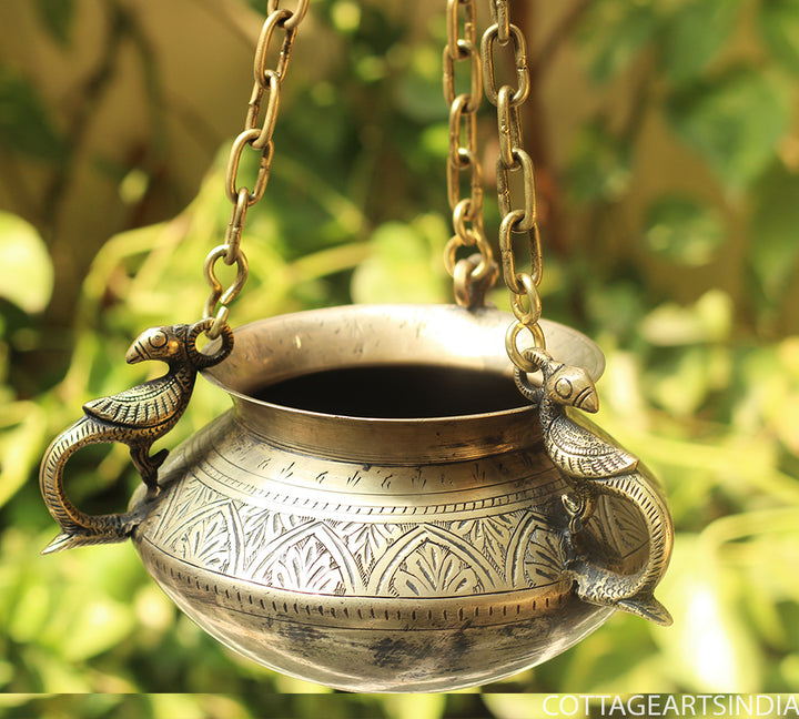 Brass Vintage Carved Planter Hanging