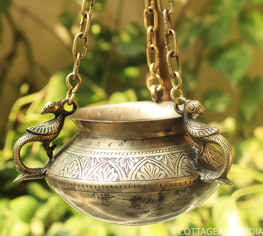 Brass Vintage Carved Planter Hanging