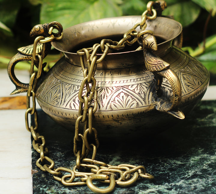 Brass Vintage Carved Planter Hanging