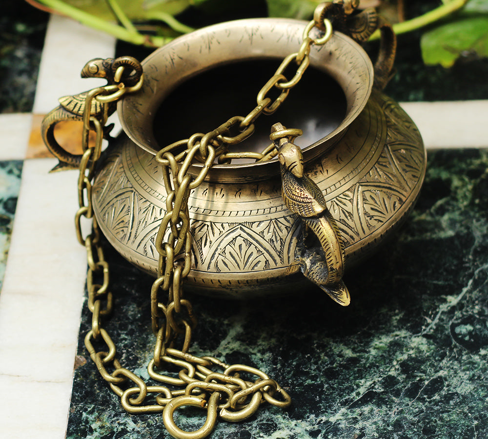 Brass Vintage Carved Planter Hanging