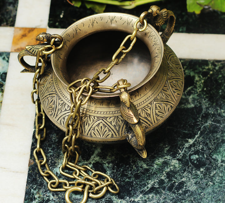 Brass Vintage Carved Planter Hanging