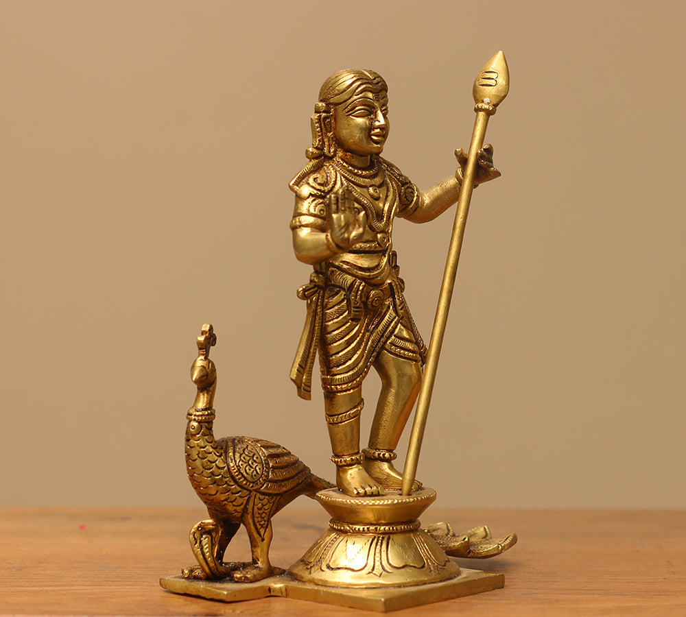 Brass Idol of Lord Murugan Peacock Statue