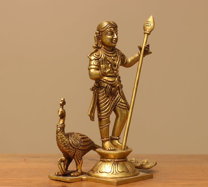 Brass Idol of Lord Murugan Peacock Statue