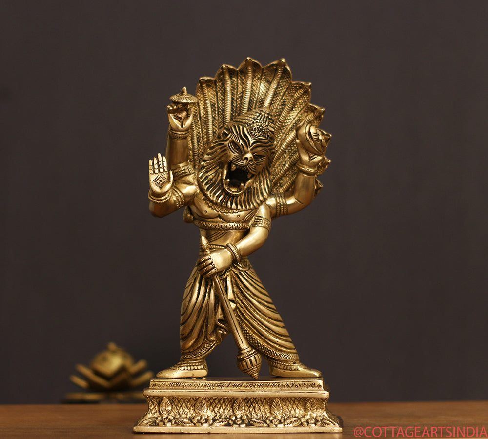 Brass Narasimha/ Lion Head God 11.5"