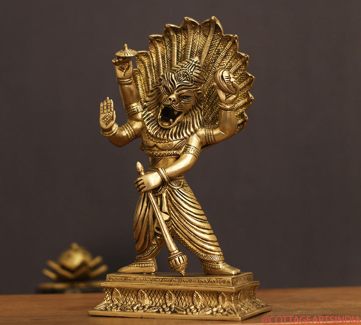 Brass Narasimha/ Lion Head God 11.5"