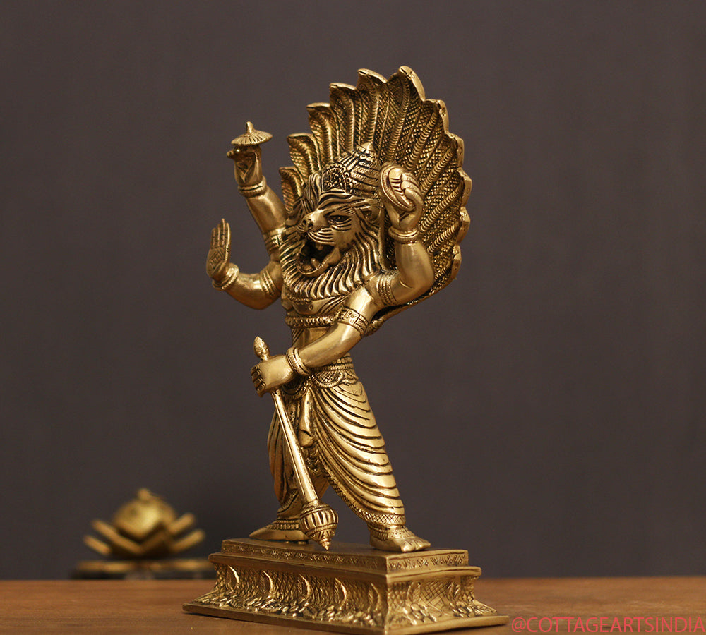 Brass Narasimha/ Lion Head God 11.5"