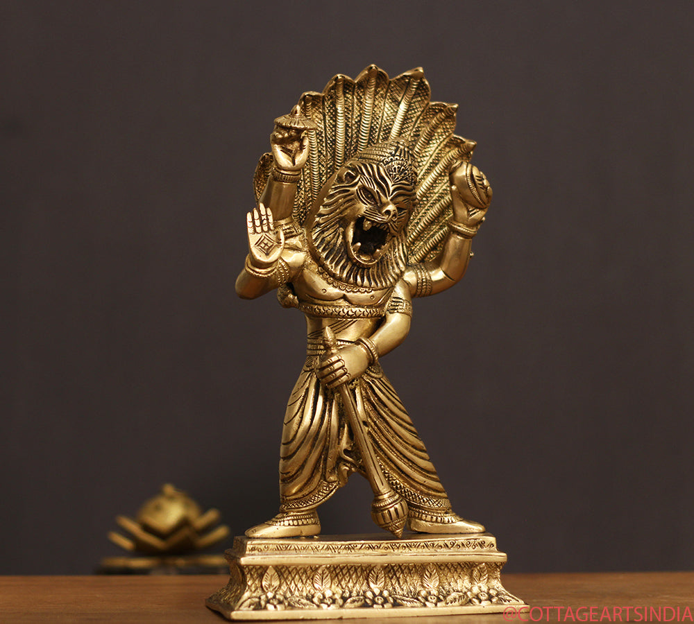 Brass Narasimha/ Lion Head God 11.5"