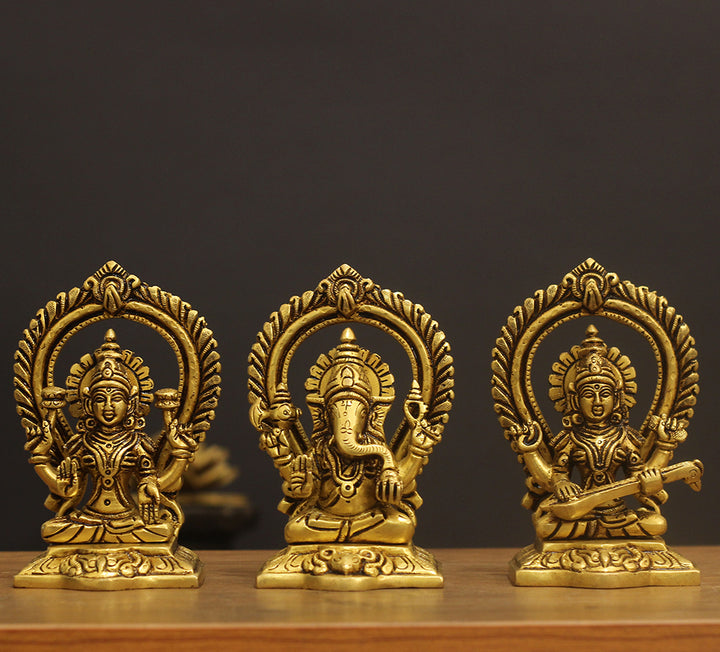 Brass Ganesh Laxmi Saraswati  5.5"