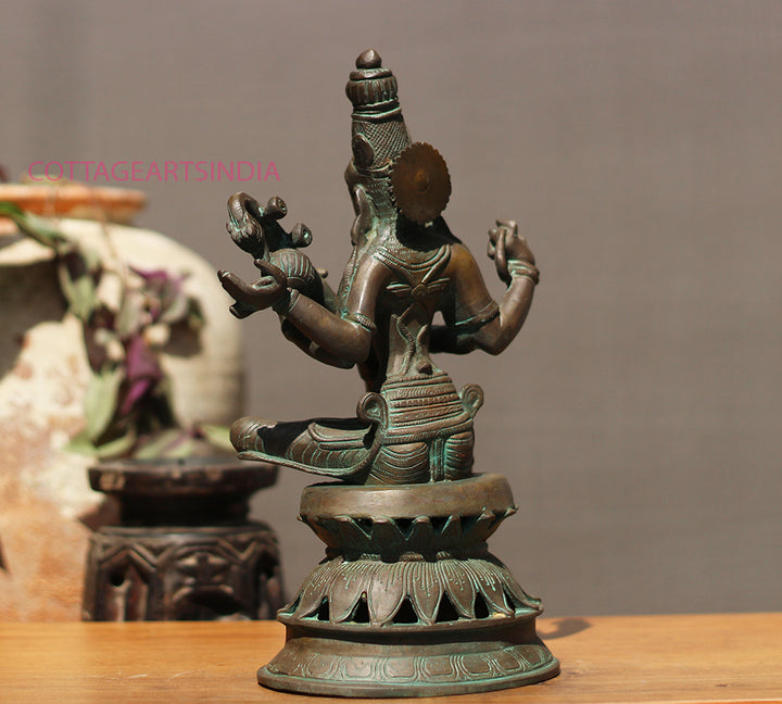 Brass Saraswati in Bronze Finish 13"