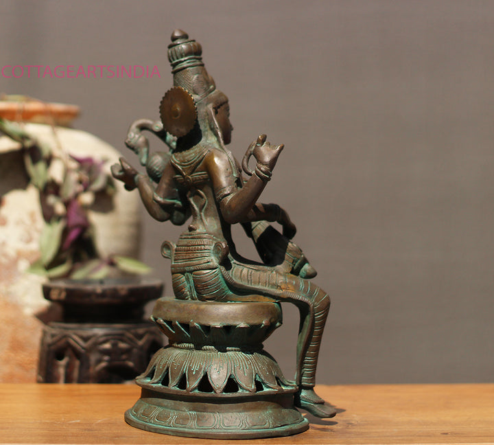 Brass Saraswati in Bronze Finish 13"