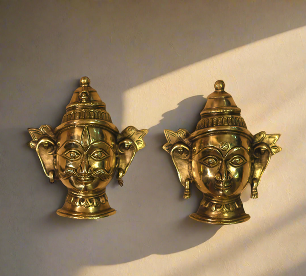 Brass Shiva and Gauri  Mukhlingam Wall Hanging Mask