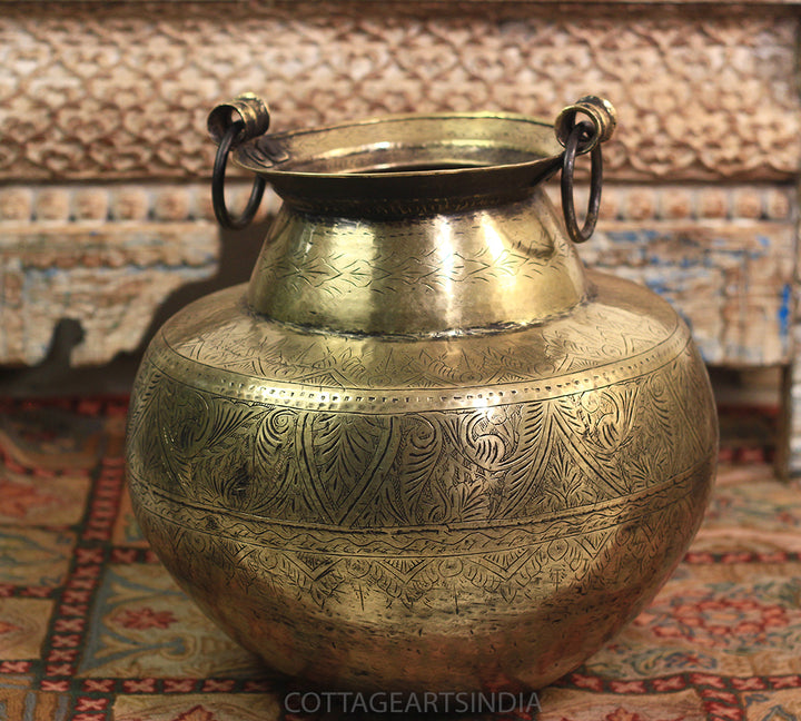 Brass Vintage Carved Planter