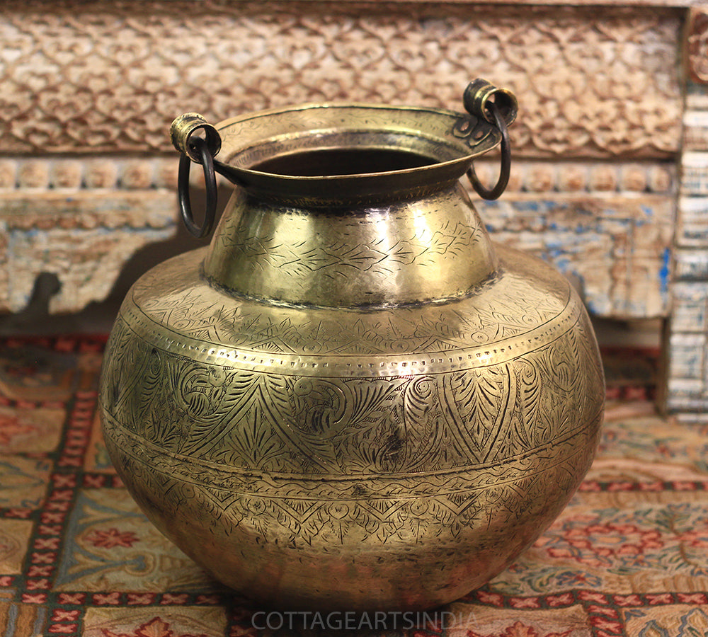 Brass Vintage Carved Planter