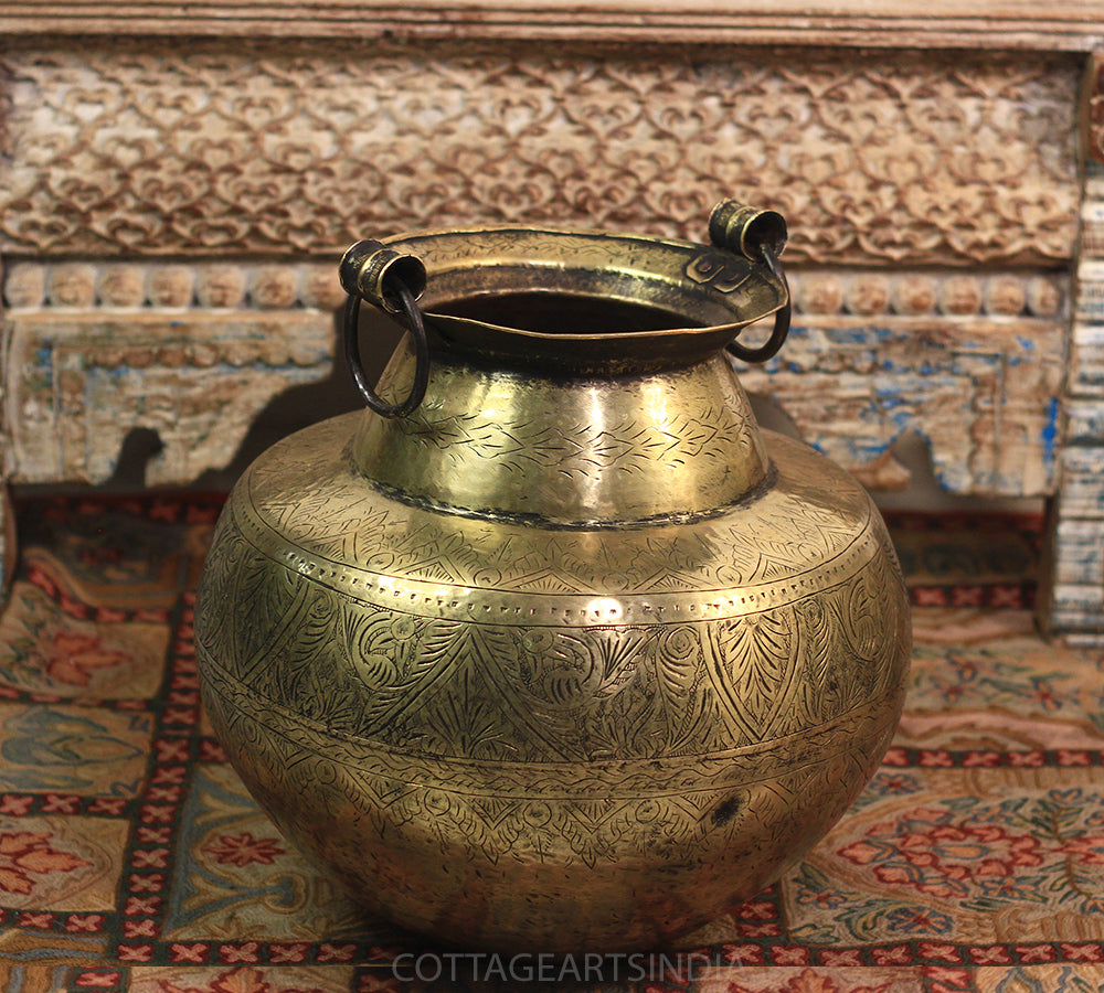 Brass Vintage Carved Planter