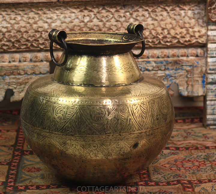 Brass Vintage Carved Planter