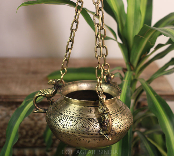 Brass Vintage Carved Planter Hanging