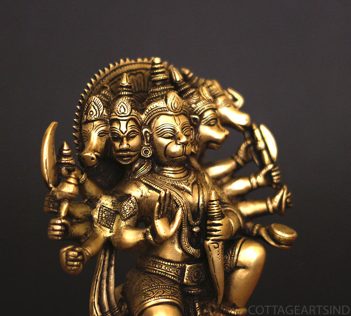 Brass Panchamukhi Hanuman Idol 10"