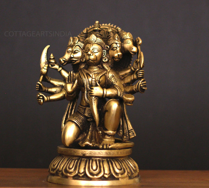 Brass Panchamukhi Hanuman Idol 10"