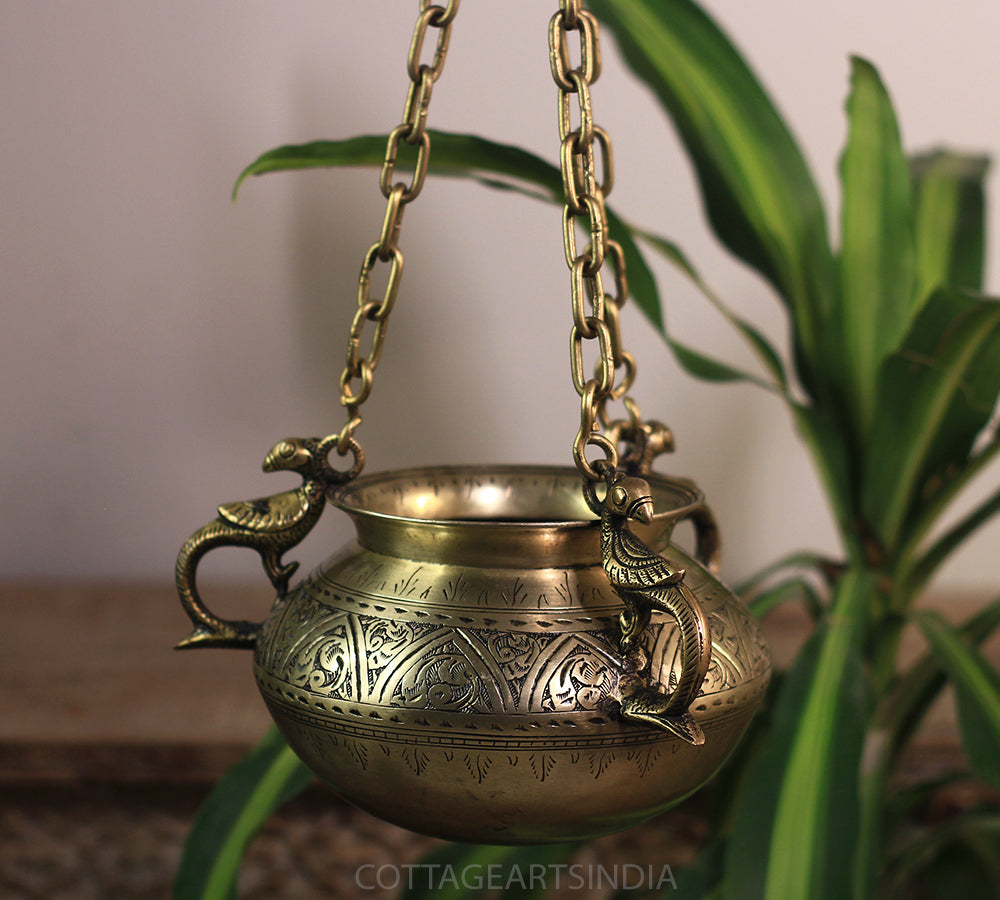 Brass Vintage Carved Planter Hanging