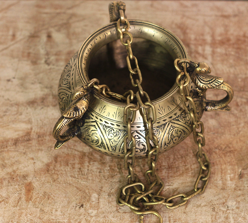 Brass Vintage Carved Planter Hanging