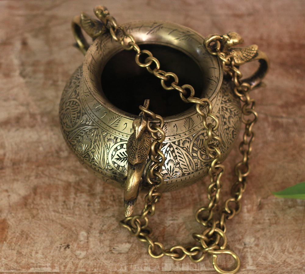 Brass Vintage Carved Planter Hanging