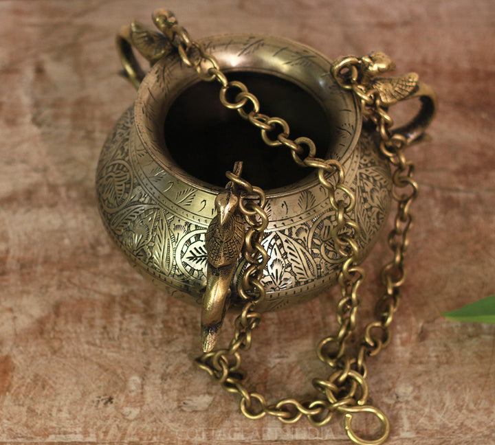 Brass Vintage Carved Planter Hanging