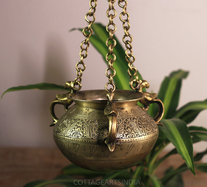 Brass Vintage Carved Planter Hanging