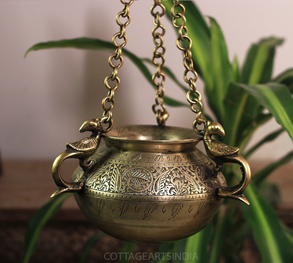 Brass Vintage Carved Planter Hanging