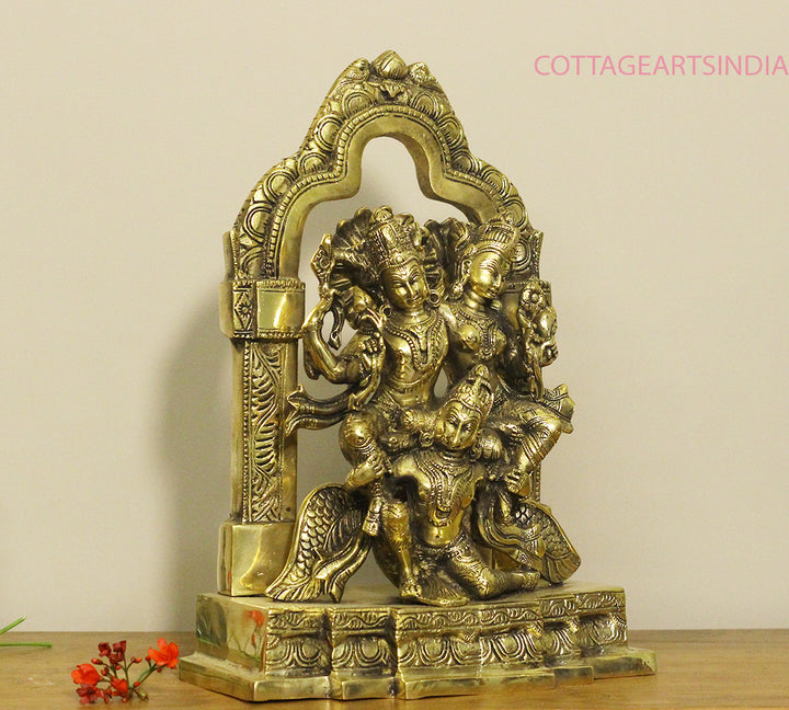 Brass Garuda Carrying Vishnu and Laxmi