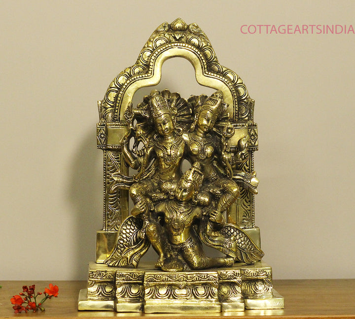 Brass Garuda Carrying Vishnu and Laxmi