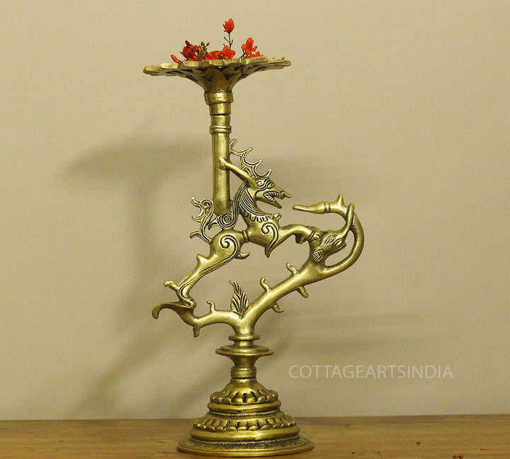 Brass Vyala Offering/Candle Stand 13''