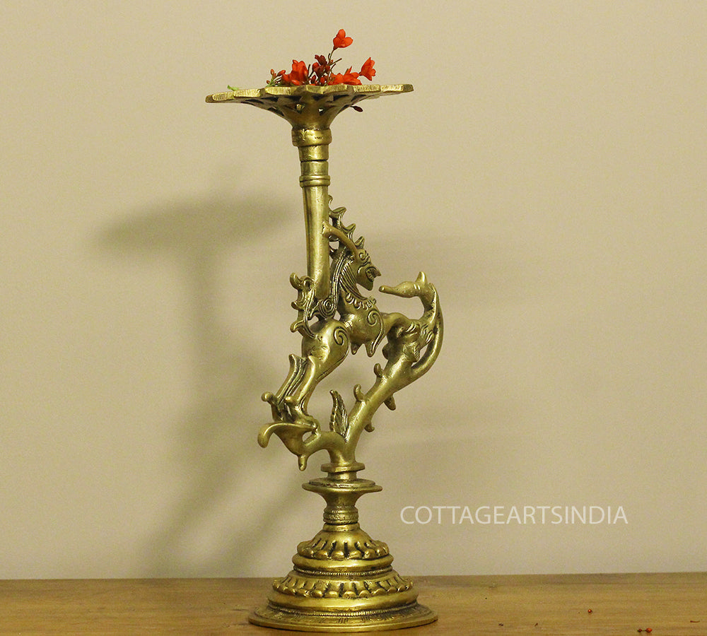 Brass Vyala Offering/Candle Stand 13''